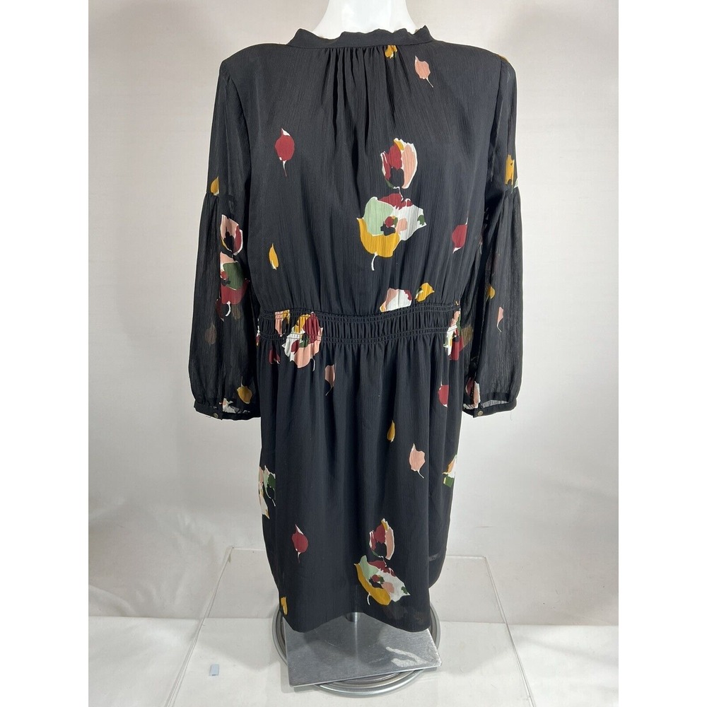 Madewell Dress Womens 10 Black Botanical Print Lined Rear Tie Casual